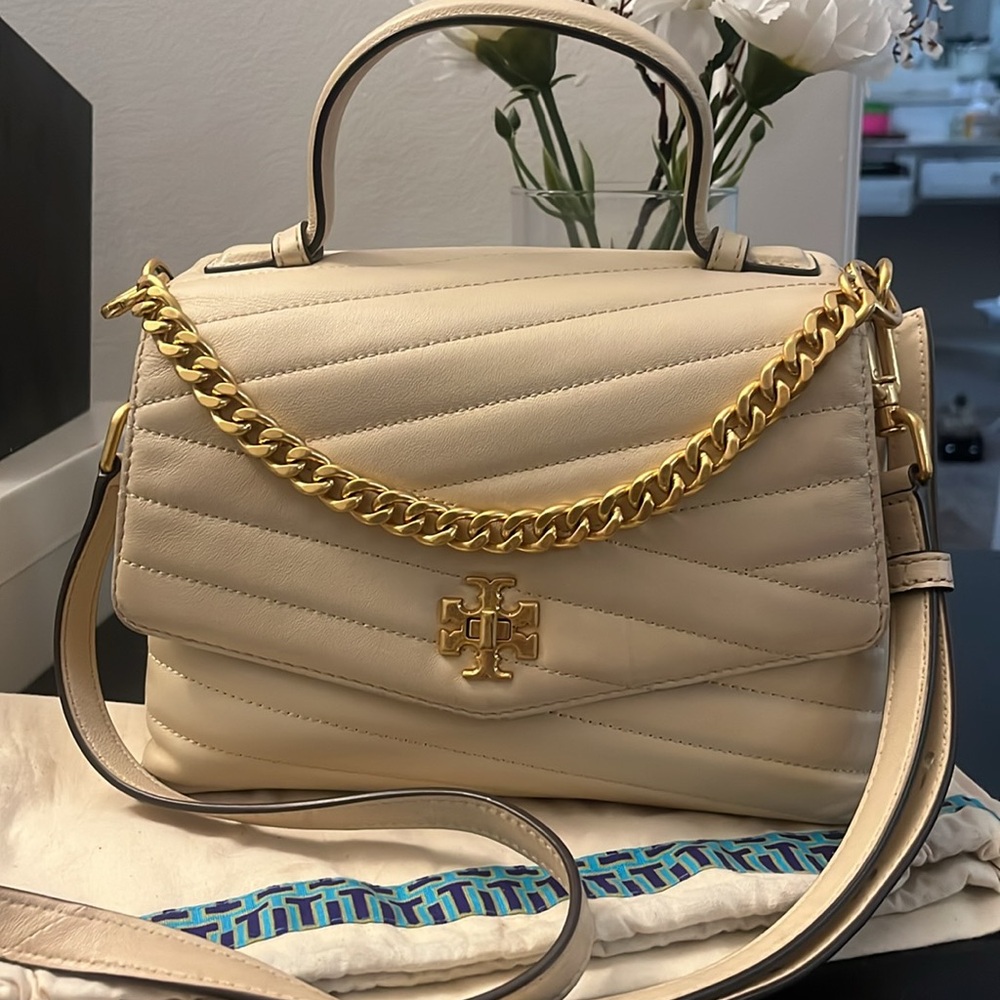 Tory Burch Kira Chevron IVORY Leather Top Handle Satchel-USED